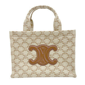 Celine Triomphe Cabas Thais Canvas Leather Shoulder Bag Beige